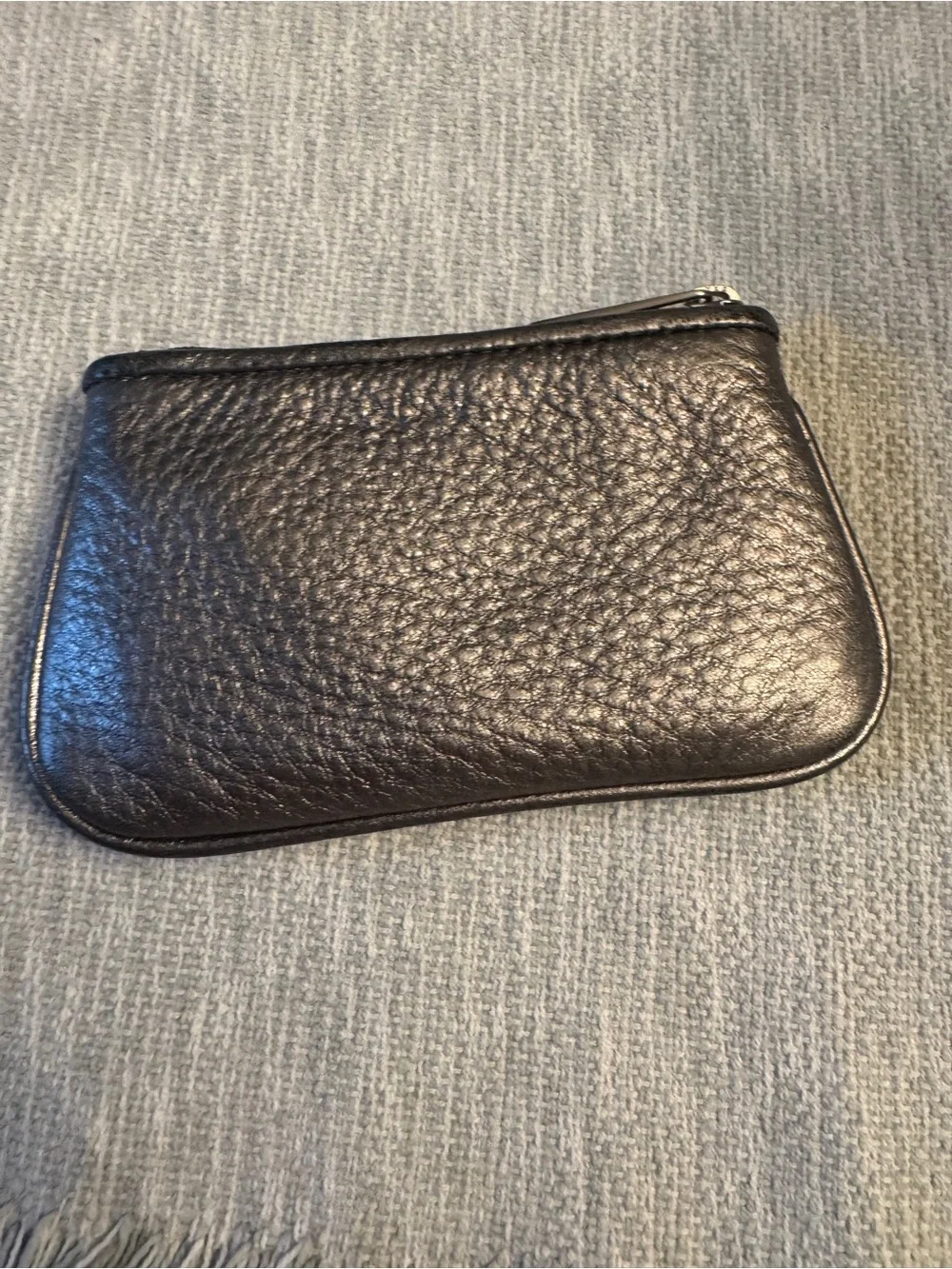 Michael Kors Metallic Pewter Leather Coin Pouch with Logo Plate